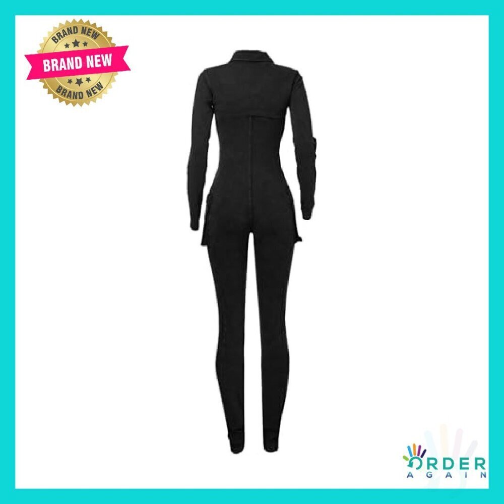 Women's Jumpsuit Long Sleeve V Neck Bodycon Two Piece Set Chic Minimal - Picture 6 of 7